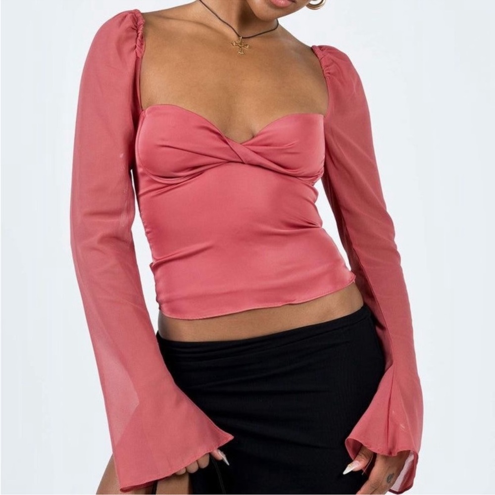 Princess Polly Long Sleeve Rose Pink Crop Top Shirt Women’s Size 4 Small NWOT